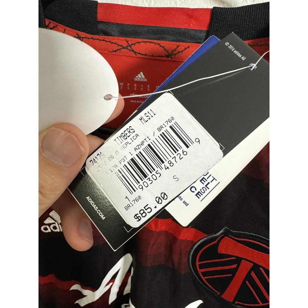 Portland Timbers Jersey Men's Small Black Red MLS Soccer Adidas Climacool V Neck - Picture 5 of 7